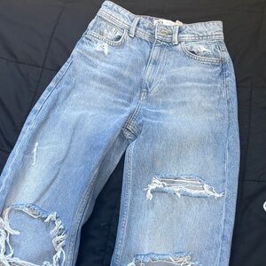 Zara Light Blue Distressed Boot Cut Jeans